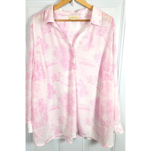 Cynthia Rowley Plus Size Popover Long Sleeve Blouse Top Size 3X - Picture 1 of 6